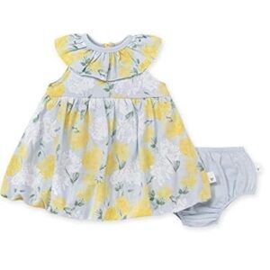 Burt's Bees Yellow and green Floral hydrangea sky bubble dress Set new 6 months